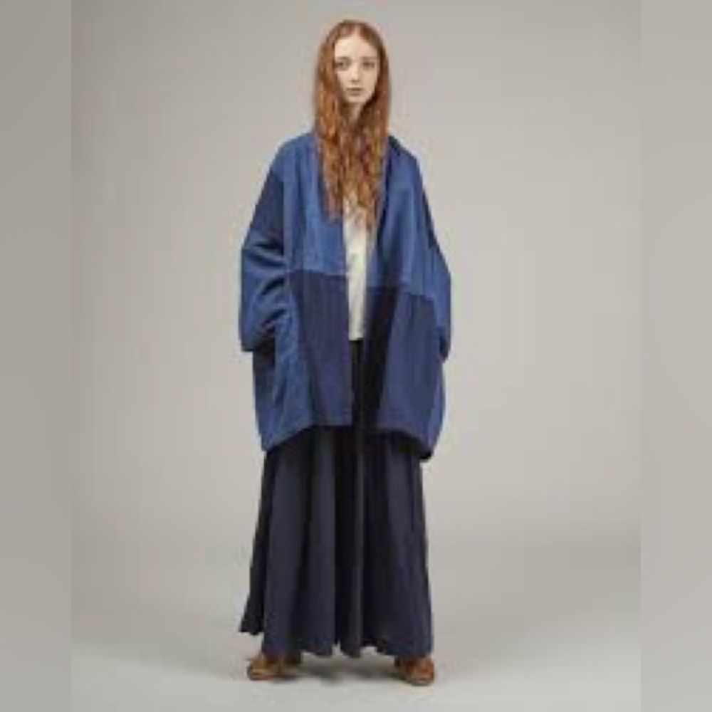 Anaak Oversized Cardigan Colorblock Shawl Coatigan Black Navy Size XS